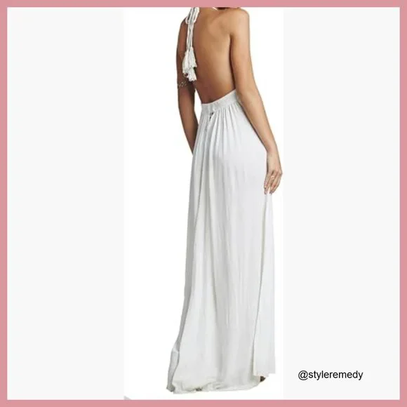 Rayon Cotton Boho Maxi Dress Sleeveless Halter Backless Slit - Picture 2 of 6
